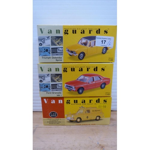 17 - Six Corgi Vanguards diecast models to include VA53000 yellow-black Triumph Dolomite Sprint, VA52000 ... 