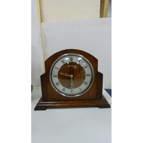 31 - Large mahogany-cased mantel clock and a Bentima mantel clock.  (2)