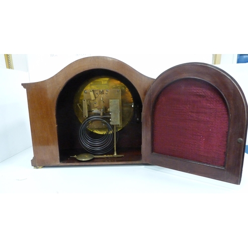 31 - Large mahogany-cased mantel clock and a Bentima mantel clock.  (2)