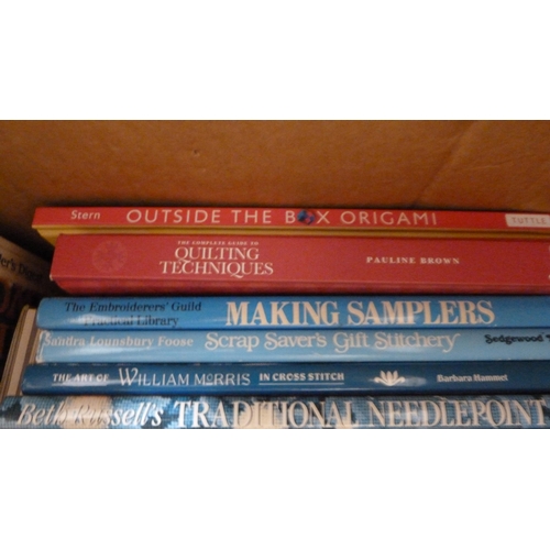 35 - Carton containing collectors' books to include needlepoint, crafts, samplers, Glasgow Boys by Roger ... 
