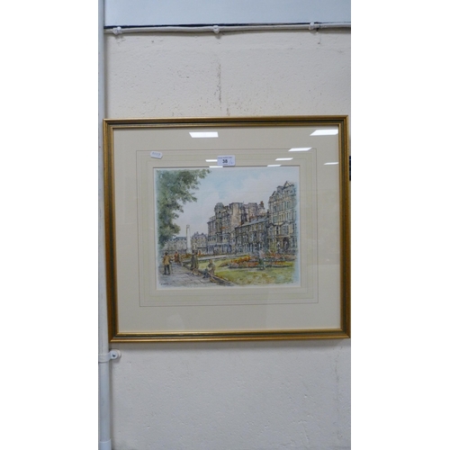 38 - John SibsonThornton Rust, SwaledaleWatercolour, and J Irwin, Town Square.  (2)... 