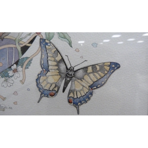 39 - Claire SutherlandButterflies Signed and dated '88, watercolour.