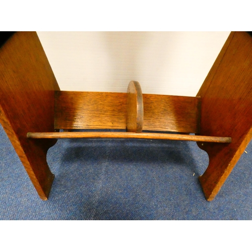 392 - Oak magazine table with brass handle.