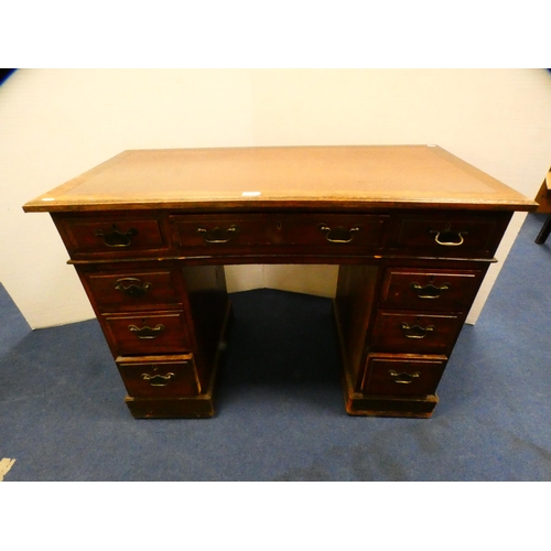 394 - Oak kneehole desk with secretaire drawer.