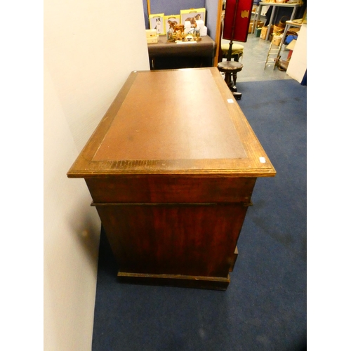 394 - Oak kneehole desk with secretaire drawer.