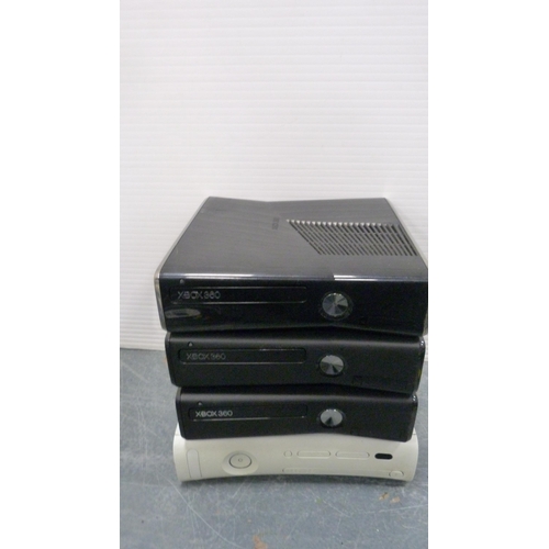 59 - Carton containing four Xbox 360 games consoles, an Xbox One console and various controllers (used co... 