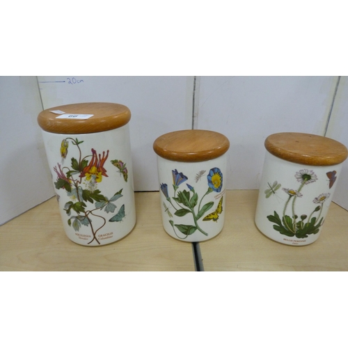 66 - Portmeirion storage jars, similar tray, vases, Wedgwood Jasper ware spinach-coloured dish, modern or... 