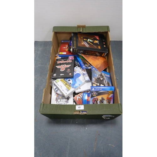 69 - Carton containing console and other games to include PS4, PC and other platforms.