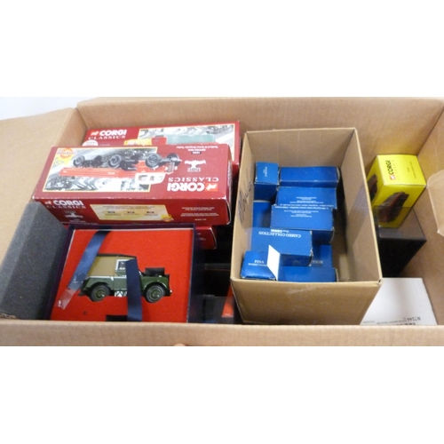 7 - Carton containing a collection of Corgi diecast models to include Corgi Classics collection 18403 Be... 