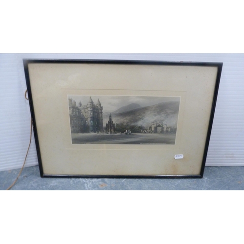 71 - Group of antique and other prints and photographs, printed scroll picture of Northwind etc.