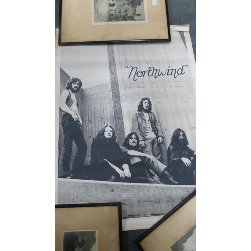 71 - Group of antique and other prints and photographs, printed scroll picture of Northwind etc.