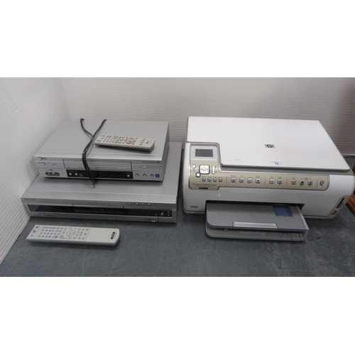 78 - Sony DVD recorder and remote, LG VHS recorder, and a HP Photosmart C5180 printer.