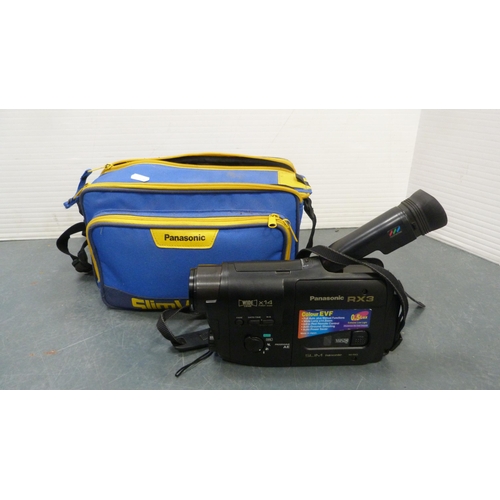 82 - Panasonic RX3 camcorder, small writing case, pair of cased Bosch Optikon binoculars, and another pai... 