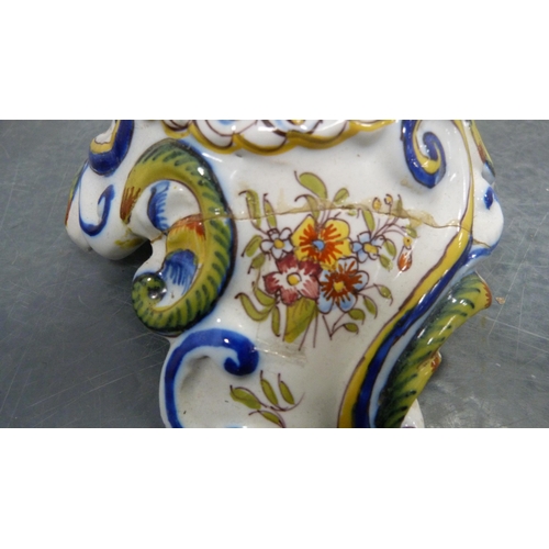 87 - Pair of Rouen-style faience porcelain candlesticks (a/f).  (2)