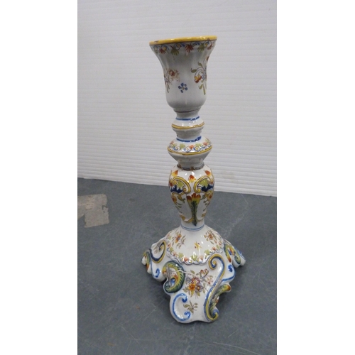 87 - Pair of Rouen-style faience porcelain candlesticks (a/f).  (2)