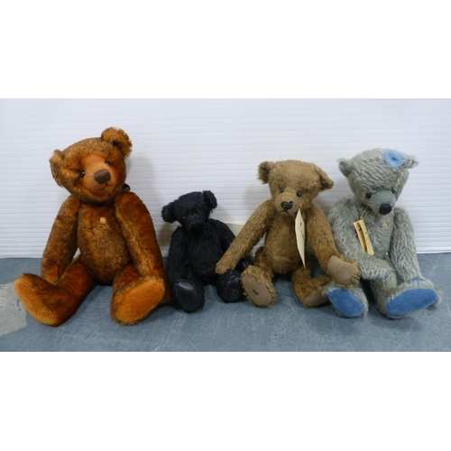 88 - Collection of teddy bears to include 'Belinda', O Be Joyful mohair bear 'Bessie', and a small black ... 