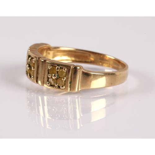 101 - 9ct gold ring set with three clusters of yellow gemstones, and another indistinctly marked set with ... 