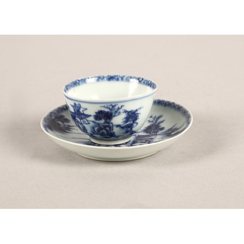 233 - Nanking Cargo, blue and white tea bowl and saucer, Christie's stickers to base