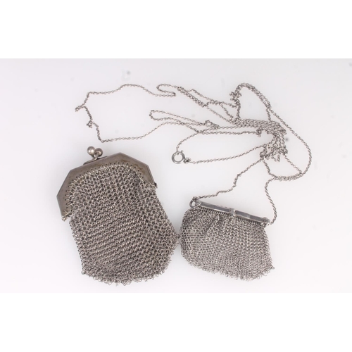 512 - 935 continental silver ladies mesh evening purse on chain and another. 