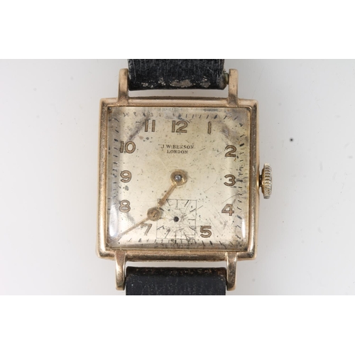 540 - 9ct gold cased ladies square faced wristwatch, JW Benson of London.