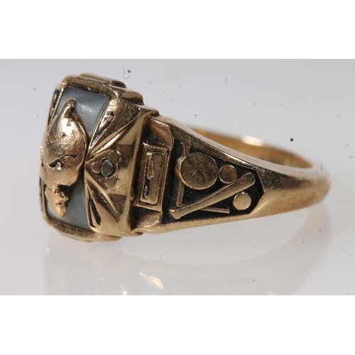 555 - Yellow metal dress ring, stamped Jostens 10k.