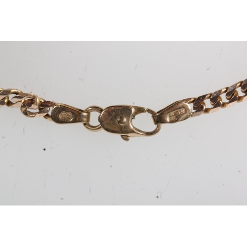 636 - 9ct gold flattened curb link necklace with 9ct gold locket, 16.1g.