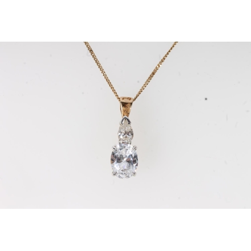 641 - 14ct gold necklace with 9ct gold CZ set pendant, 3.7g.