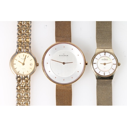 649 - Two ladies Skagen of Denmark wristwatches and a gents Rotary wristwatch.