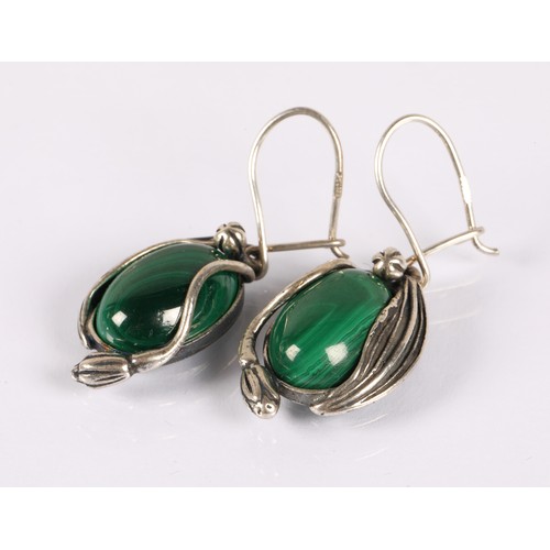 108 - Two pairs of silver earrings, one set with malachite