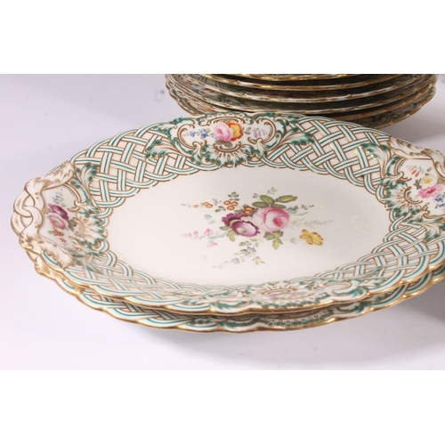 414 - English porcelain 31 piece part dinner service in the manner of Minton, mid 19th century, in the New... 