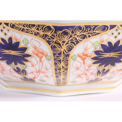 415 - Royal Crown Derby Imari porcelain bowl of octagonal shape, pattern 1128, W23cm.