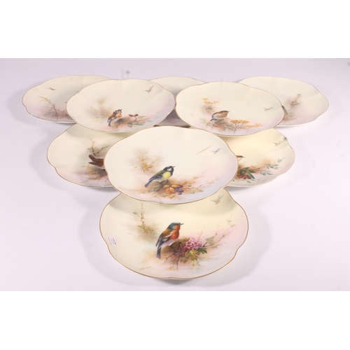 417 - Royal Worcester Ornithological porcelain plates, c1906, each painted with a British garden bird, sig... 