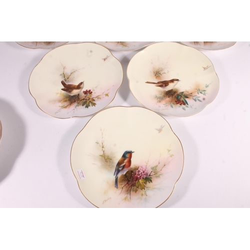 417 - Royal Worcester Ornithological porcelain plates, c1906, each painted with a British garden bird, sig... 