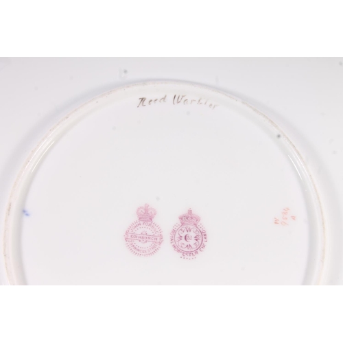 417 - Royal Worcester Ornithological porcelain plates, c1906, each painted with a British garden bird, sig... 