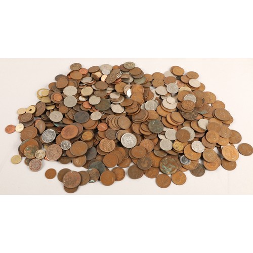 128 - Large quantity of coins to include British pennies and halfpennies 1900's onwards, North and South A... 