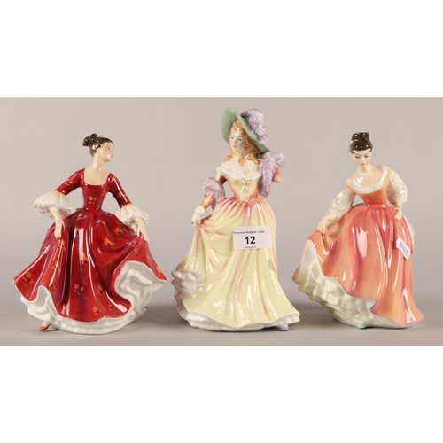 12 - Three Royal Doulton figures; Katie HN3360, Fair Lady HN28365 and another (3)