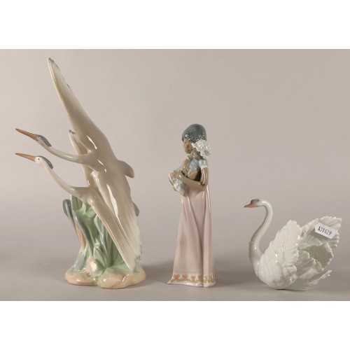 26 - Lladro girl with doll and Lladro Swan and a Nao figure Herons in flight (3)