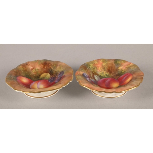 209 - Pair of hand painted Royal Worcester fruit decorated trinket dishes, signed by artists A. Shuck and ... 