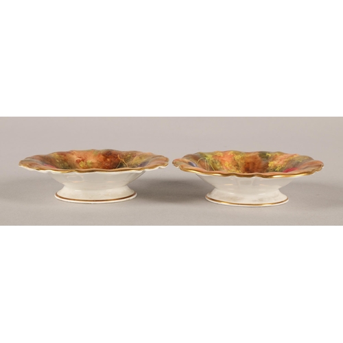 209 - Pair of hand painted Royal Worcester fruit decorated trinket dishes, signed by artists A. Shuck and ... 