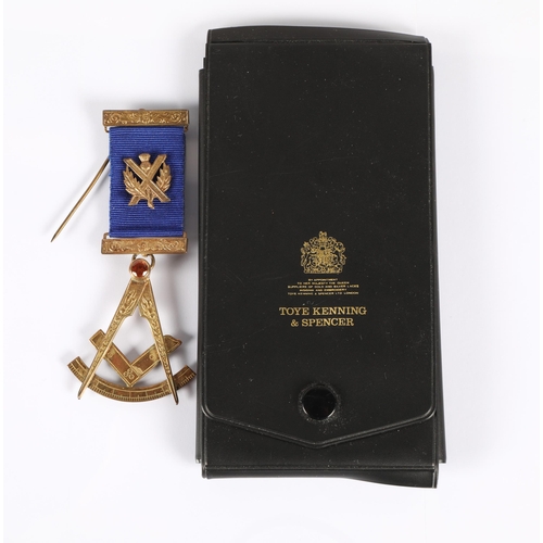 55 - Hallmarked silver gilt masonic jewel set with a Cairngorm quartz, Lodge Bonnie Doon 565