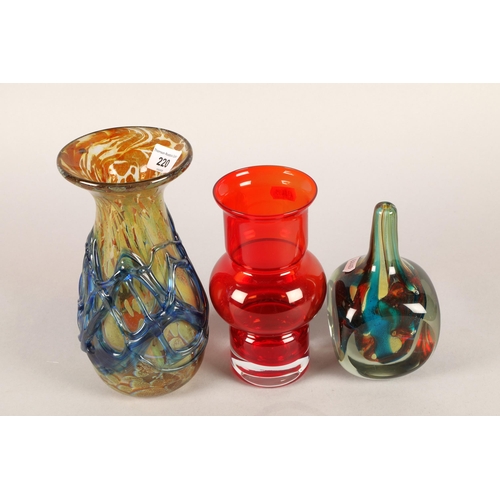 220 - Three Art glass vases, tallest 23cm