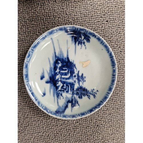 233 - Nanking Cargo, blue and white tea bowl and saucer, Christie's stickers to base