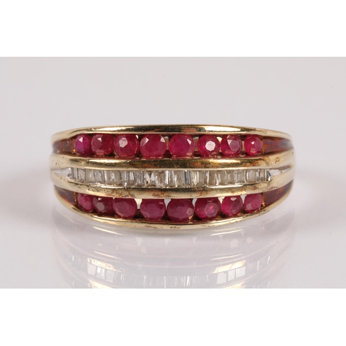 60 - 9ct gold ring set with diamonds and rubies, ring size L, 3g