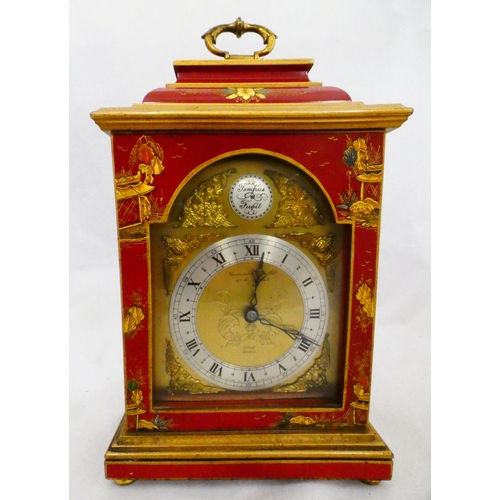 220 - Garrard & Co., of London for Elliott & CoRed Chinoiserie-cased mantel clock engraved with gi... 