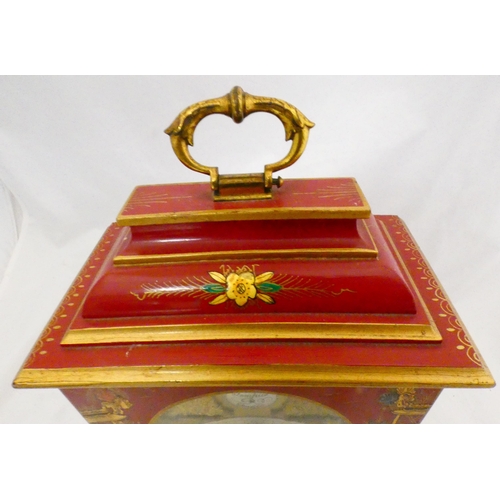 220 - Garrard & Co., of London for Elliott & CoRed Chinoiserie-cased mantel clock engraved with gi... 