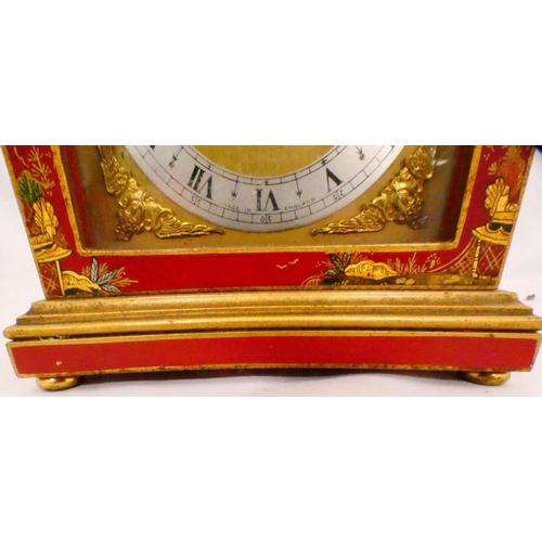 220 - Garrard & Co., of London for Elliott & CoRed Chinoiserie-cased mantel clock engraved with gi... 
