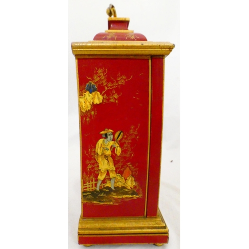 220 - Garrard & Co., of London for Elliott & CoRed Chinoiserie-cased mantel clock engraved with gi... 