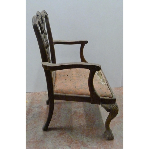 528 - Pair of late Victorian Chippendale revival carver chairs, each with curved rail and pierced splat ba... 