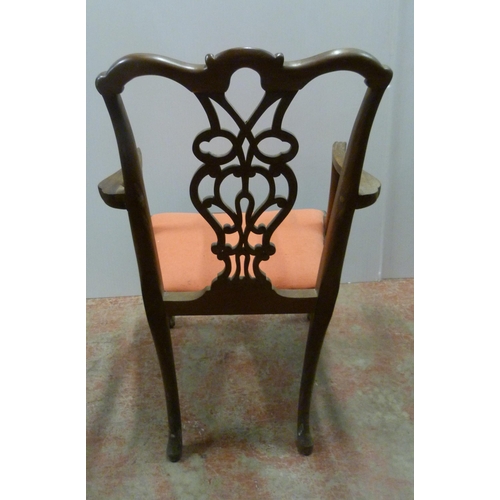 528 - Pair of late Victorian Chippendale revival carver chairs, each with curved rail and pierced splat ba... 