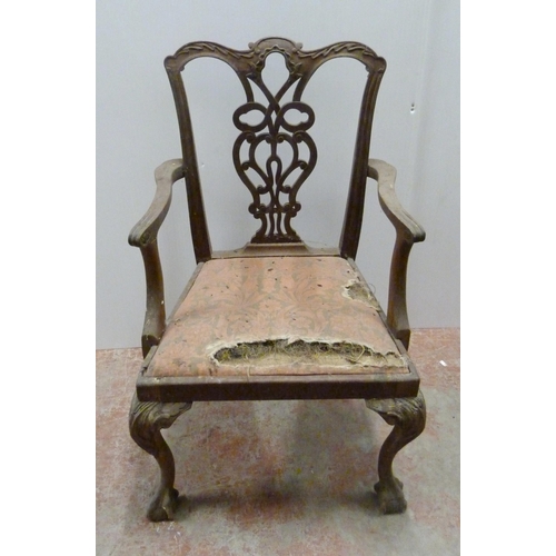 528 - Pair of late Victorian Chippendale revival carver chairs, each with curved rail and pierced splat ba... 